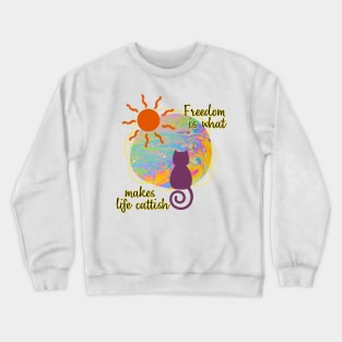 Purple cat gazes at psychedelic world Crewneck Sweatshirt